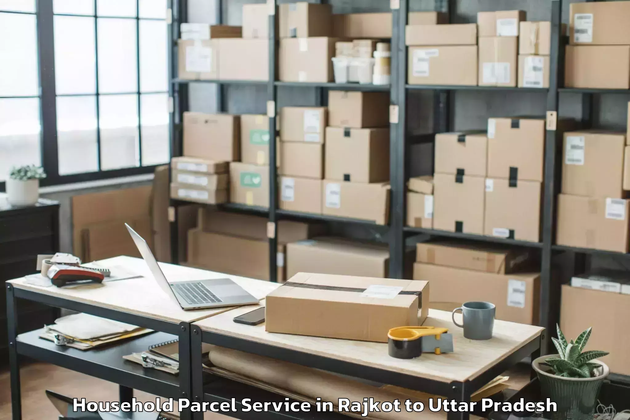 Easy Rajkot to Mjp Rohilkhand University Bare Household Parcel Booking